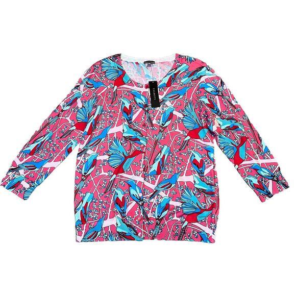 Talbots Tops - NWT: TALBOTS:‎ Pink Birds Floral Cardigan Large (G-289)